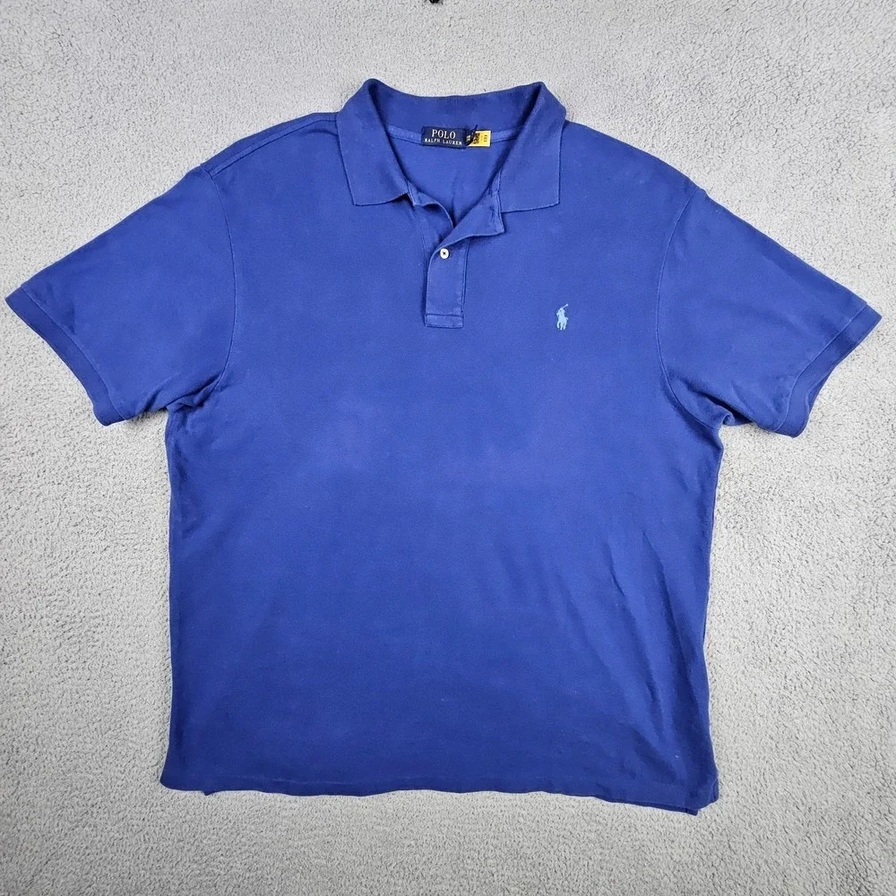 Lot of 2 Polo Ralph Lauren 2XB Big Tall‎ Blue Cotton Pique Polo Shirts